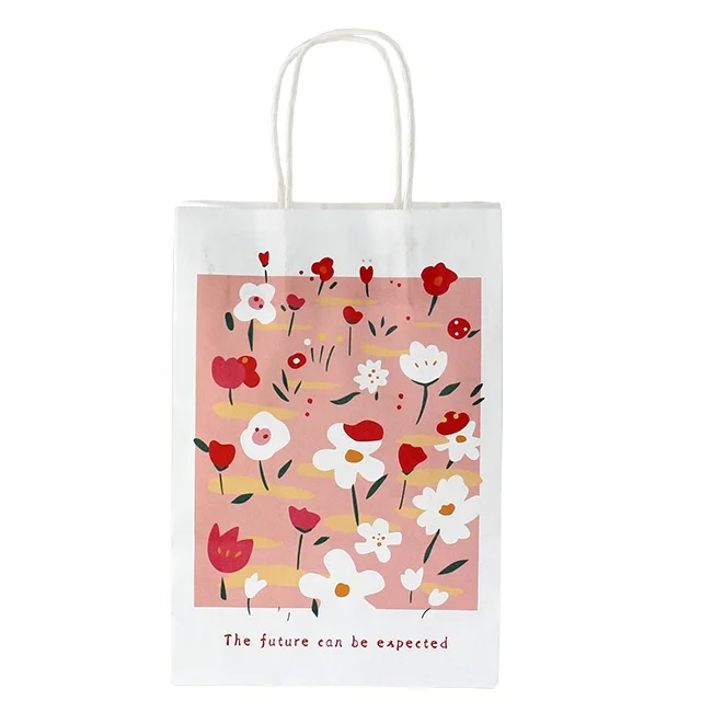 Flower Cute Paper Bag Design Customized Cute Gift Shopping Bags