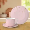 Taza rosa con plato llano de 2 juegos