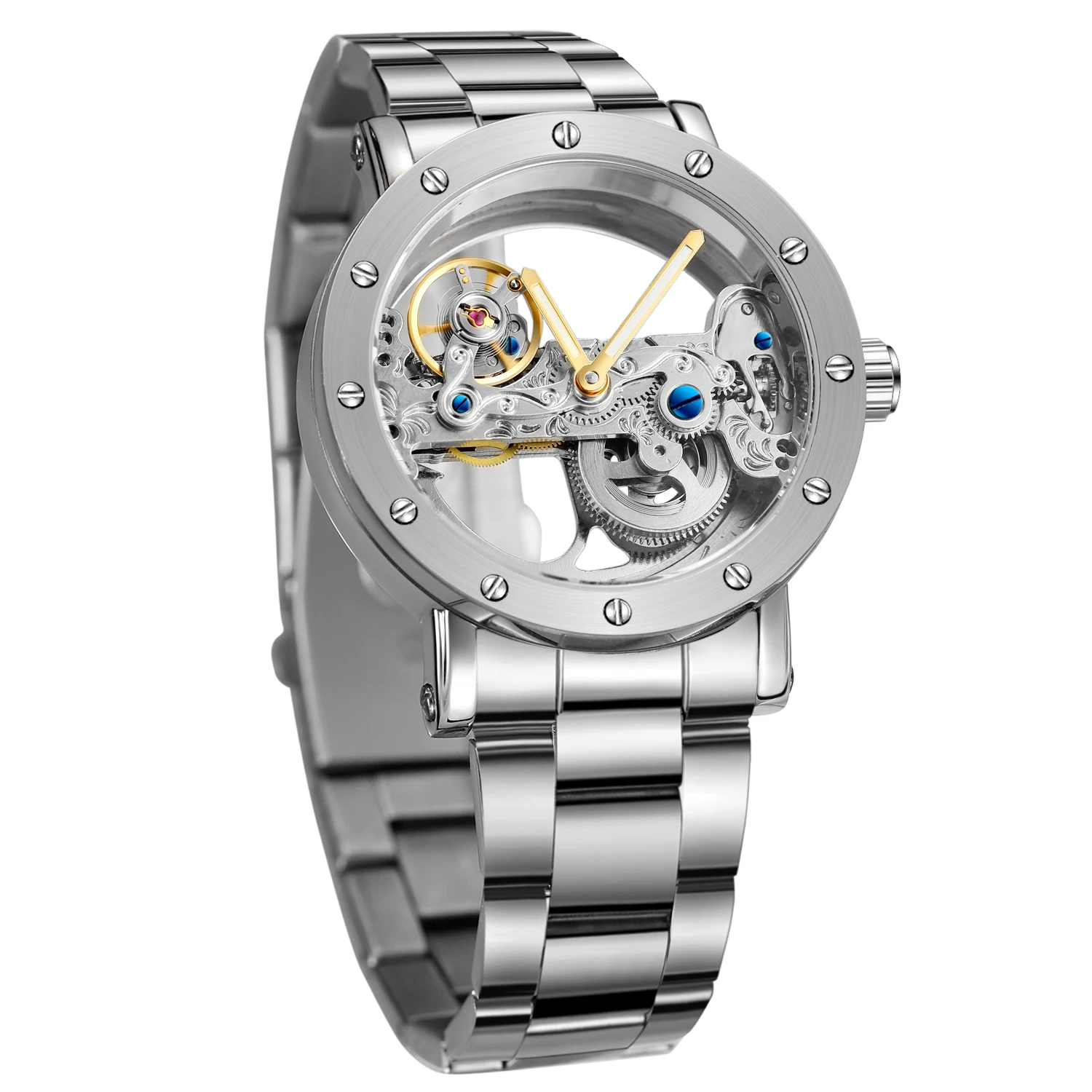 FORSINING Bridge Skeleton Mens Watches Automatic Self Wind Mechanical Leather Band Wrist Watch