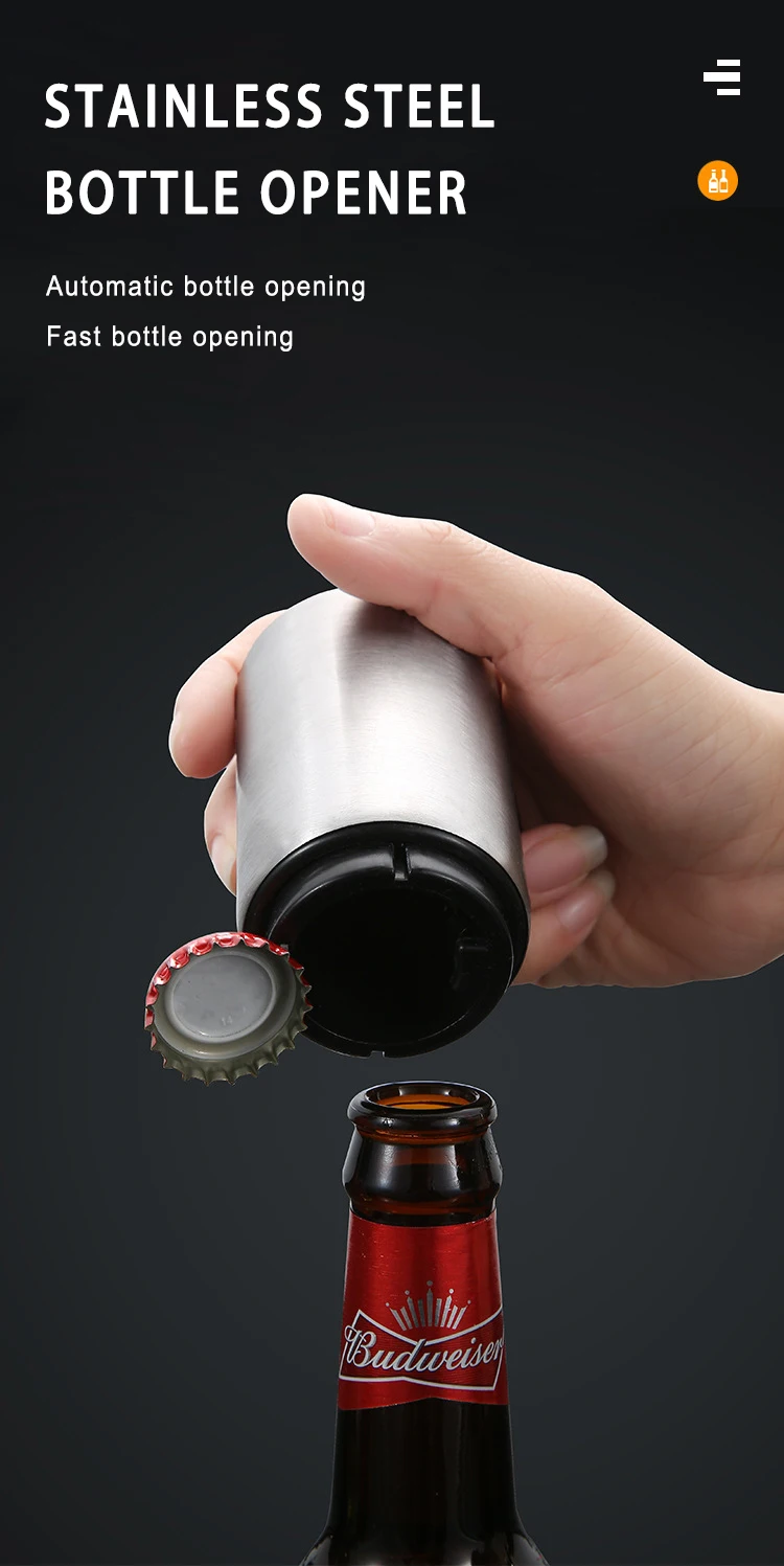 Portable automatic beer bottle opener custom logo bottle opener stainless steel automatic push down bottle opener for gift item