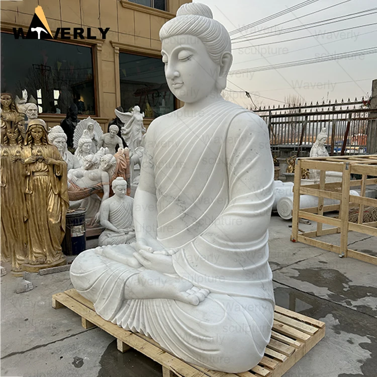 Outdoor Decor Giant Natural Stone Religious Statues Buddha Sculpture Granite Large Size White