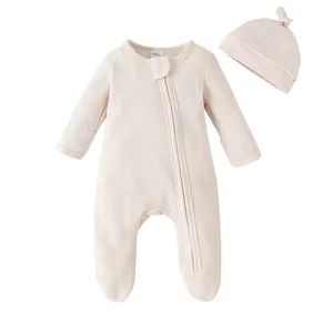 Baby Clothes Wholesale New Born Baby Gift Set Zippered Bodysuit One-Piece Waffle Romper Baby Clothing Set