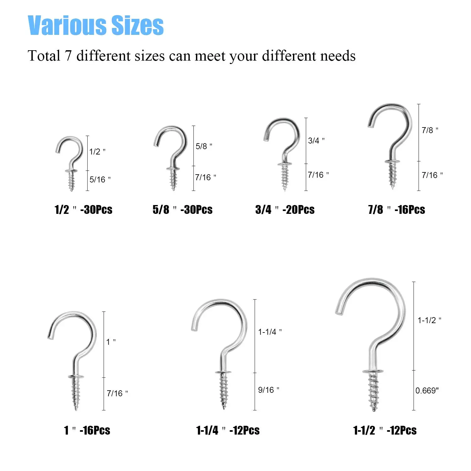 12 Difference Sizes 304 Stainless Steel Self-Tapping Ring Hook Screw Eye  Pins - China Sheep Eye, Sheep Eye Nail