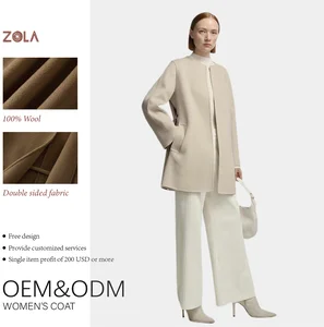 Customized Design Women's Double Sided 100% Wool Handmade Eco-Friendly Coat Casual Winter Outerwear Button Decoration Belt