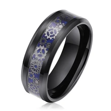 Wedding Band Jewelry Inlay Blue Carbon Fiber Ring Vintage Punk Gear Wheel Ring for Man Women Rings	Tungsten Jewelri