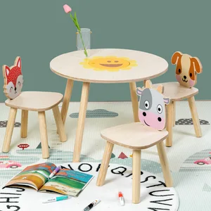 EDULAND Modern Design Wooden Cartoon Table Chair Set for Children's Learning Gaming Baby  Play Kindergarten Furniture