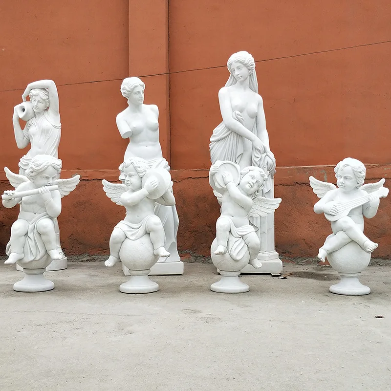 product little angel european statue life size pedestal white stone carving sculpture marble-2