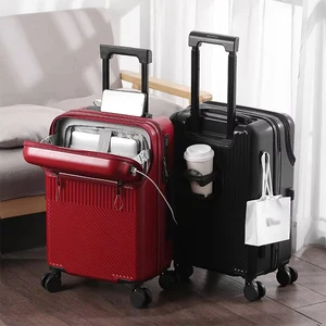 20-Inch Front Opening Women's Boarding Trolley Case Multifunctional Suitcase Universal 24-Inch Password Box Spinner TSA for Men