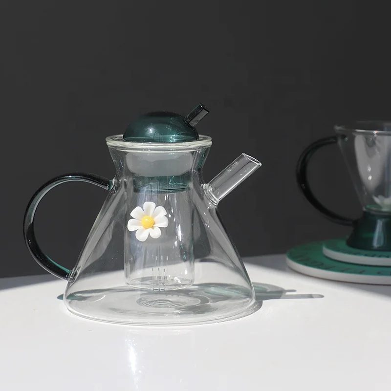 Wholesale handblown heat resistant high borosilicate glass teapot with infuser