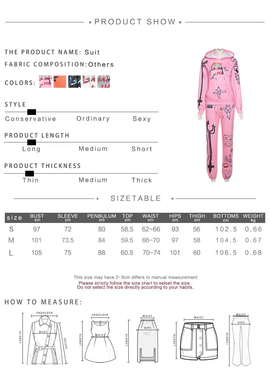 M20S09140 2021 New Arrivals Stylish Cartoon Graphic Casual Tracksuit Women Fall Winter Hoodies Pullover Sweatpants 2Piece Set