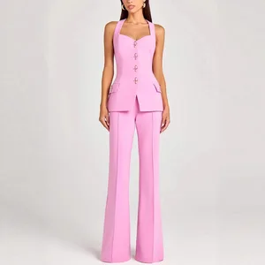 2025 Lady Chic Suit Slim Waist Lapel Single Breasted Pockets Full Sleeve Blazers Set Women Elegant Solid Vest Blazer Pants Set