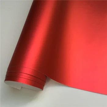 Satin Matte Chrome Metallic Red Vinyl Film Wrap Car Sticker Bubble