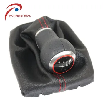 Audi A4 S4 B8 8K A5 Q5 S-Line 07-15 Leather 5/6 Speed Gear Shift Knob Lever Stick Pen Gaiter Red Line Boot Cover
