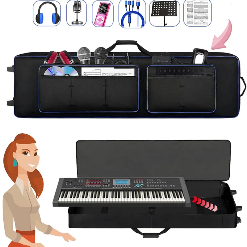 Rolling 88 Key Keyboard Case with Wheels Piano Bag with Handles & Shoulder Straps