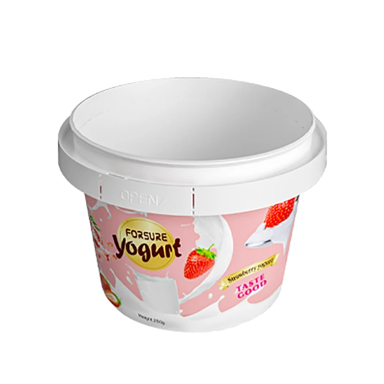 250 ml oz Plastic Pot Yogurt Margarine Butter PP Tub with Anti-theft  Clasp Lid IML Yoghurt Packaging Containers