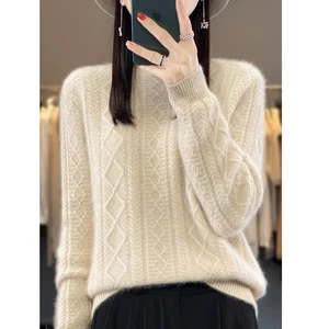 Factory Hot Sell Sweater Half Turtleneck Thick Loose Oversize Top Knitted Pullover Sweater for Women