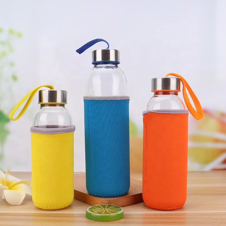 18oz Glass Water Storage Bottles With Sleeves And Stainless Steel Caps ...