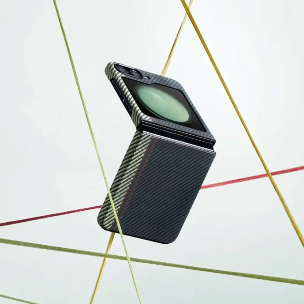 Carbon Fiber Phone Case For Samsung Galaxy Z Flip5 Flip4 Flip3 5G Flip Weaving Plain Cover Business Anti Drop SJK485 Laudtec supplier