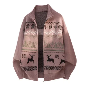 Jacquard Texture Fairisland Cardigan Sweater Men's Autumn Winter New Retro Ethnic Style Soft Waxy Knitted 3D Pattern Silk