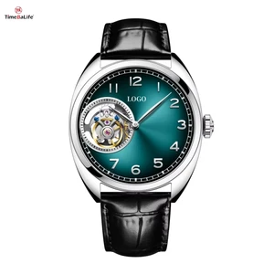 OEM Custom LOGO Leather Tourbillon Watch Blue Gradient Dial Watch Original Tourbillon Movement Mechanical Skeleton Steel Watches