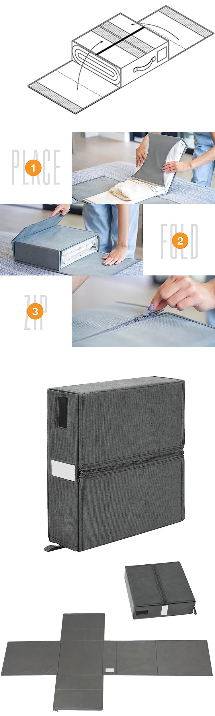 Fabric Cardboard Quilt Bed Sheet Storage Box Folding Bedding Storage