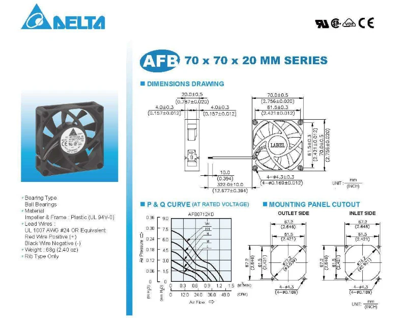 Original electric axial flow cooling fan AFB0712HHD 12V DC Fan