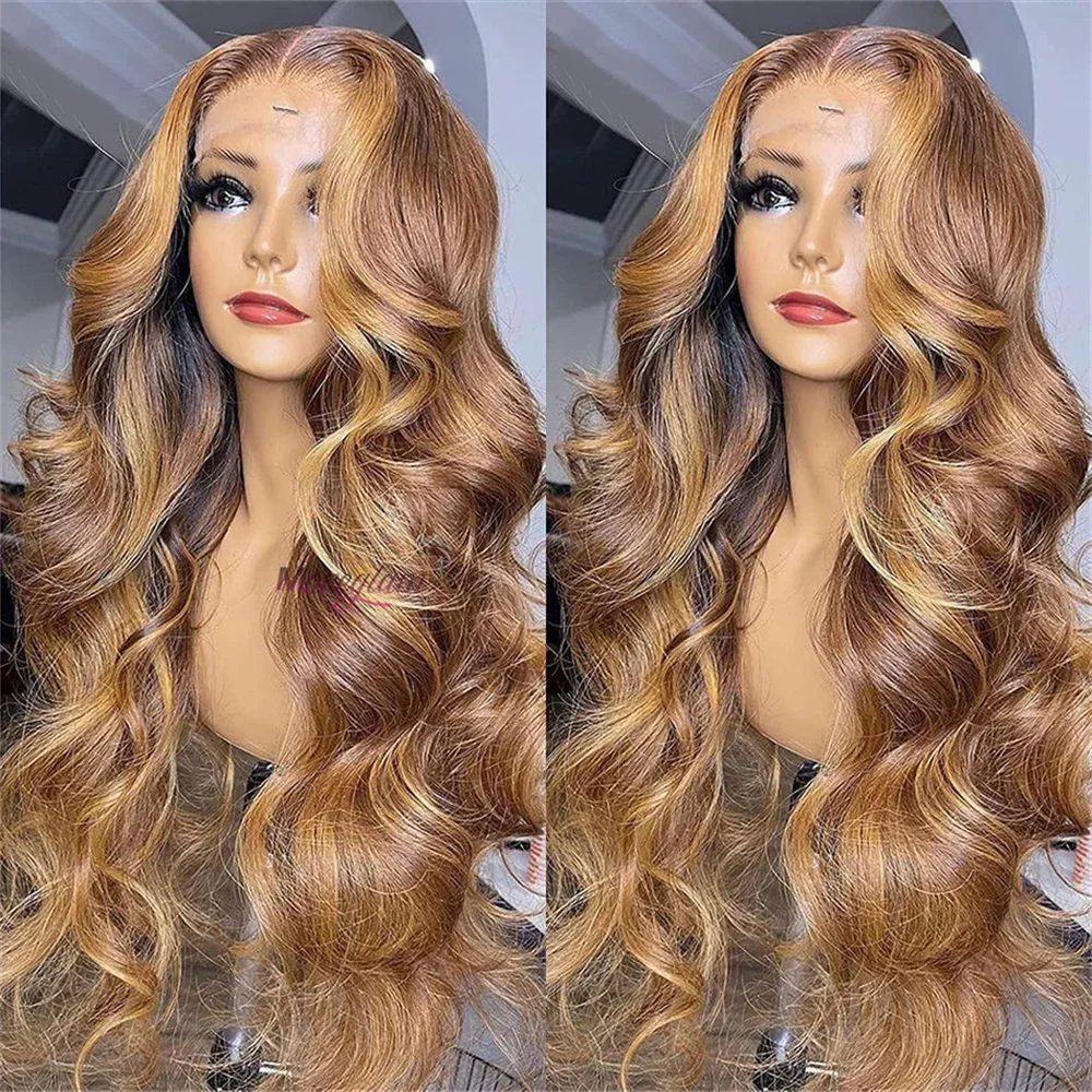 Blonde Highlight Lace Frontal Wigs for Black Women 180% Density Body Wave Malaysian Remy Human Hair_voghion.com