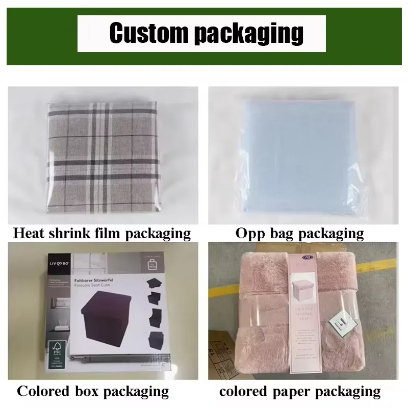 Hot-selling Modern Multifunctional Rectangle Grey Cotton Linen Folding Storage Ottoman Stool-Padded Ottoman Bedroom Apartment details