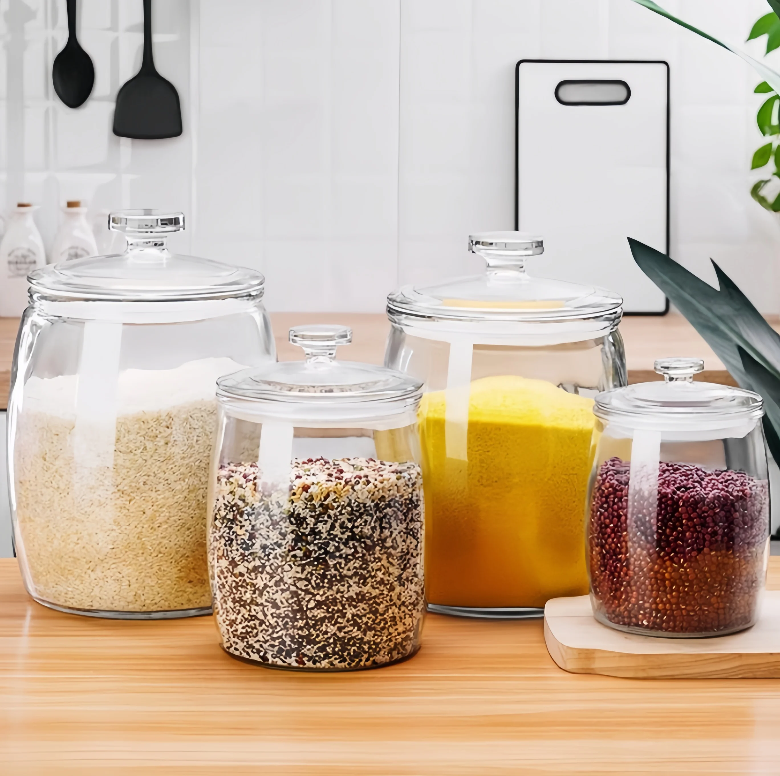 Modern Design Large Capacity Grain Glass Jar Circle Kitchen Glass Container Multifunctional for Food Storage