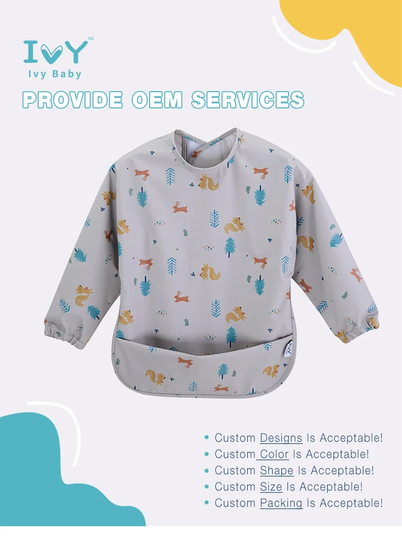 Baby Infant Waterproof PU long Sleeve Baby Bib Easy Clean Apron Children Waterproof Art Smocks Bibs supplier