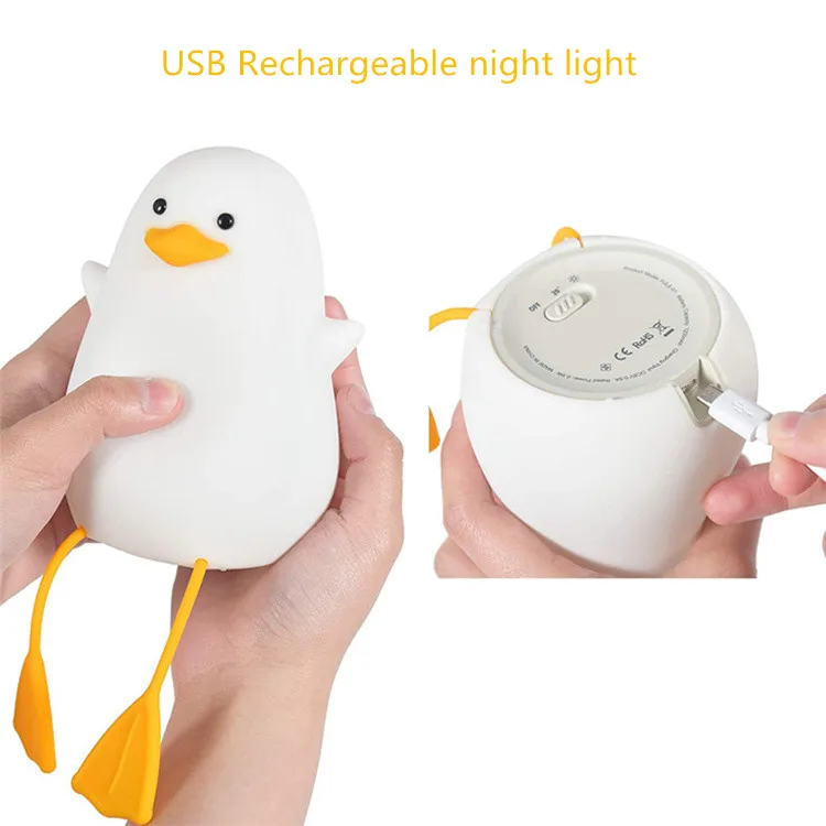 Usb Rechargeable Dimming Touch Lamp Sleeping Bedroom Cartoon Animal Children Gift Led Silicone Duck Night Light