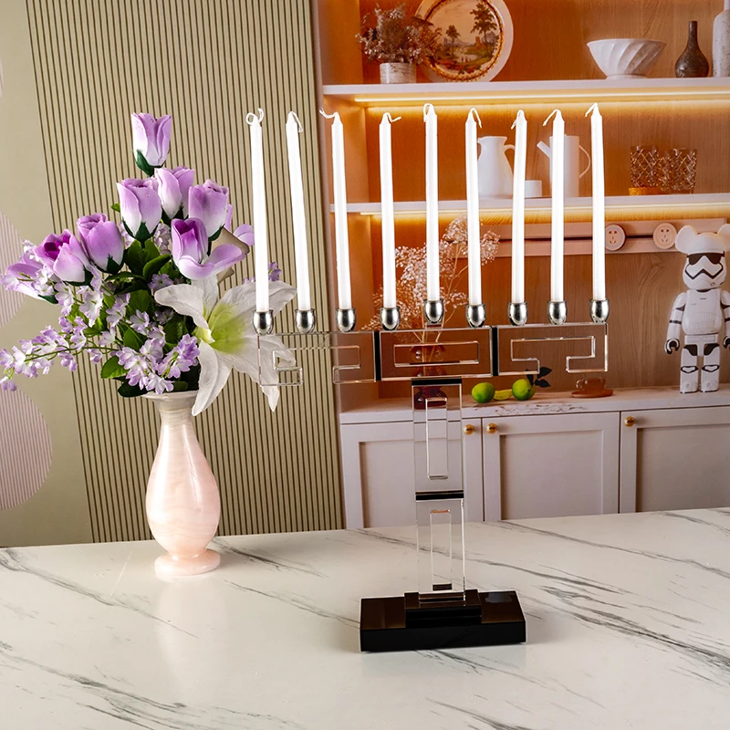 product small bridge 9 pillar luxurious and elegant glass candle holder wedding center home decoration crystal candle holder-5