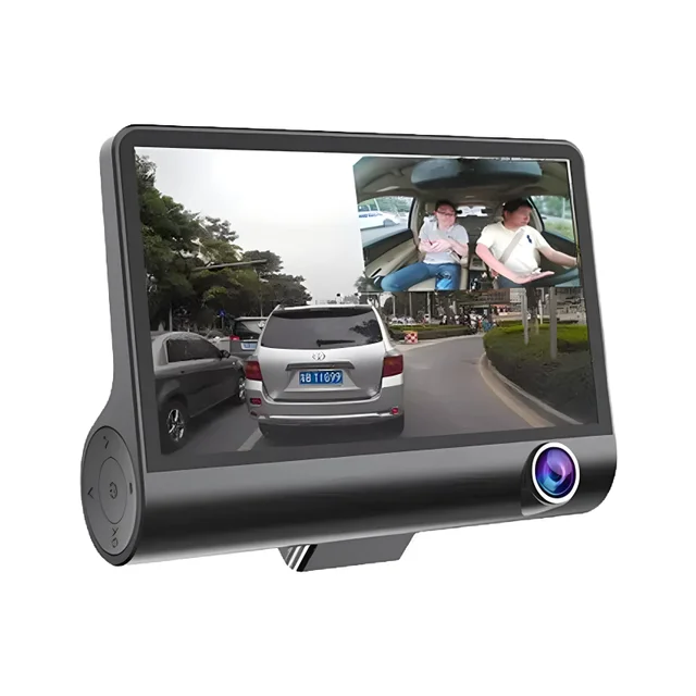 Car Dash Front Inside Rear Video Recorder Camera Dual Dash Cam with 4 inch Reverse  Full Screen