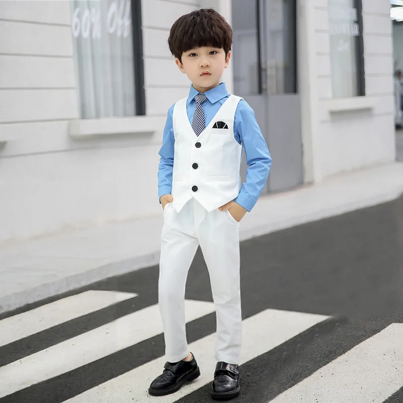 Fashion Korean Style Boys Clothing Sets Kids Wear Children Party Host  Wedding Costume Little Kids Blazer Vest Pants
