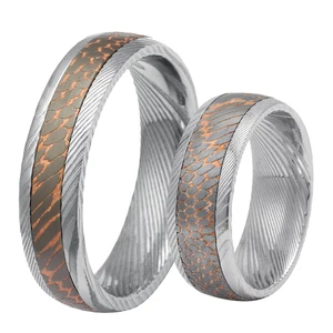 6mm 8mm Unique Design Niobium Titanium Copper Superconductor Ring Inlay Stainless Damascus Mens Wedding Ring