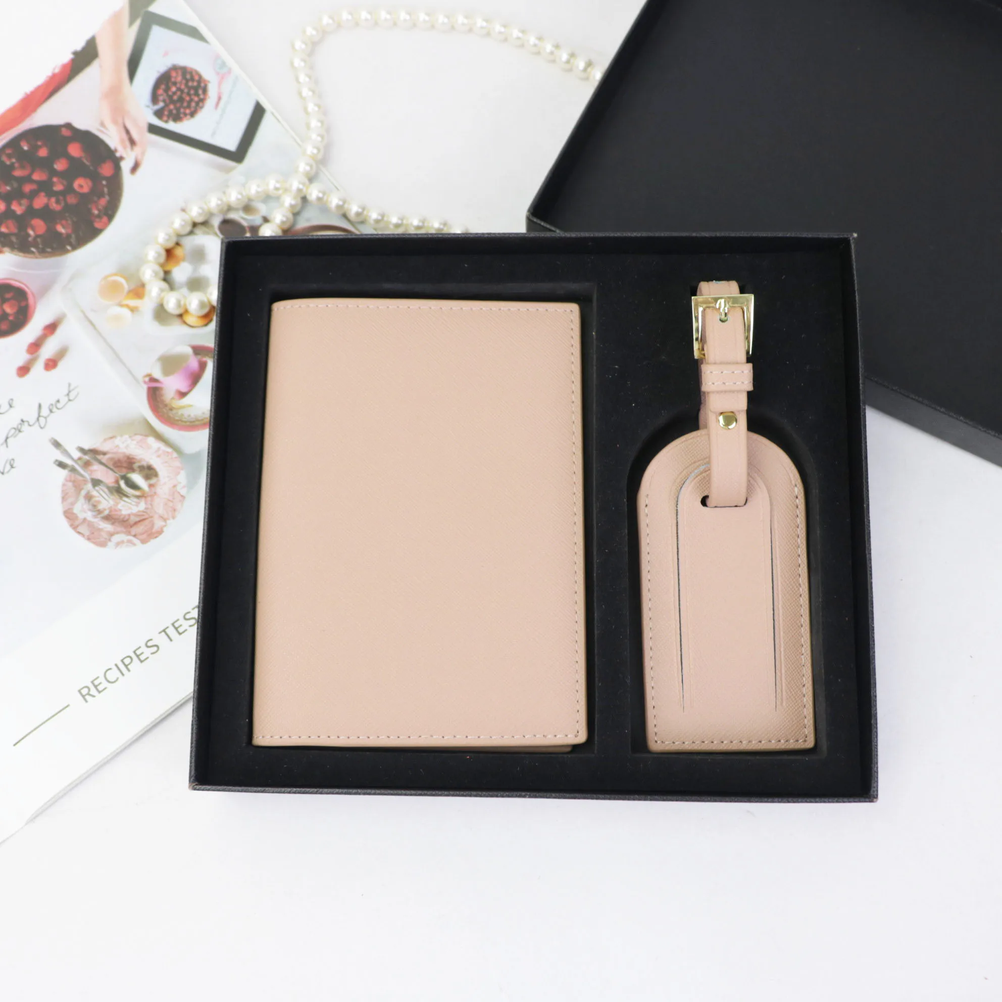 High Quality Passport Holder Gift Set Saffiano Real Leather Passport