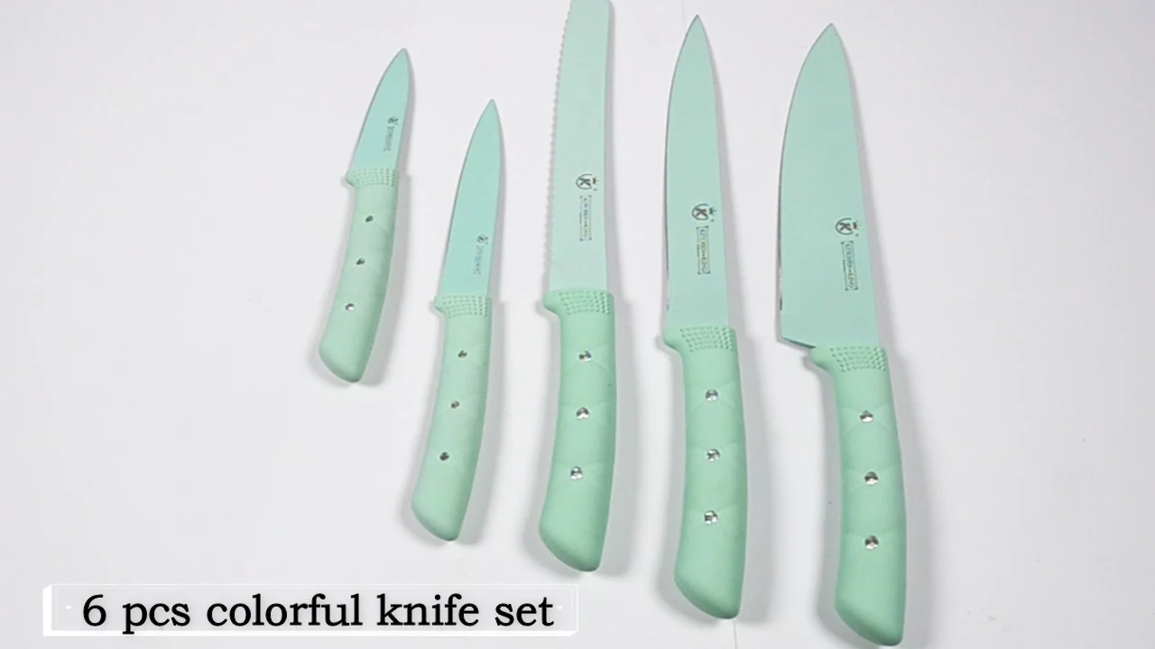 kitchen king 6 pic unique knife set cyan glam flower non stick