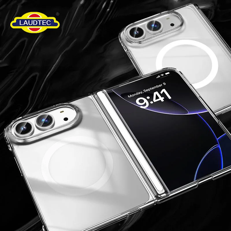 High Clear Transparent Hard Phone Case for iPhone Duo Anti-Yellowing Foldable Shell Support Magnetic Wireless Charger Wholesale