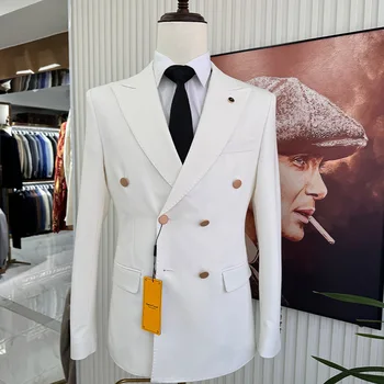 2025Men's Double-Breasted Wedding & Casual Suit European American Style Tuxedos Groomsmen Blazer Wedding Suit for Men
