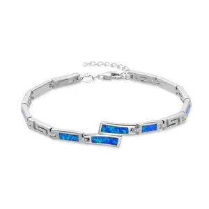 Opal 7mm Blue Stone Fine Jewelry Bracelet with 925 Sterling Silver Synthetic Opal Stone Design