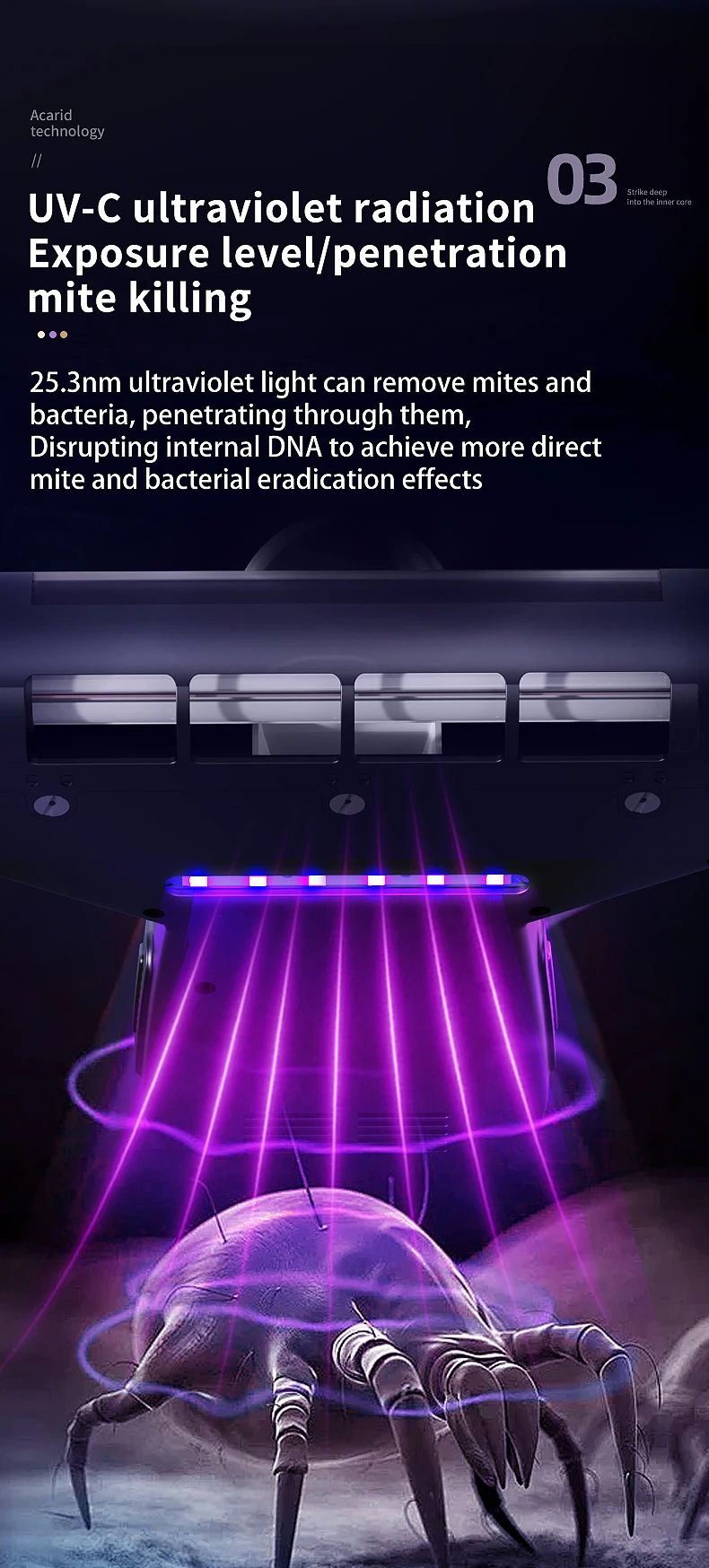 12V 100瓦大功率无线尘螨真空吸尘器15kpa紫外尘螨清除器，适用于带美国/欧盟插头的家庭和酒店