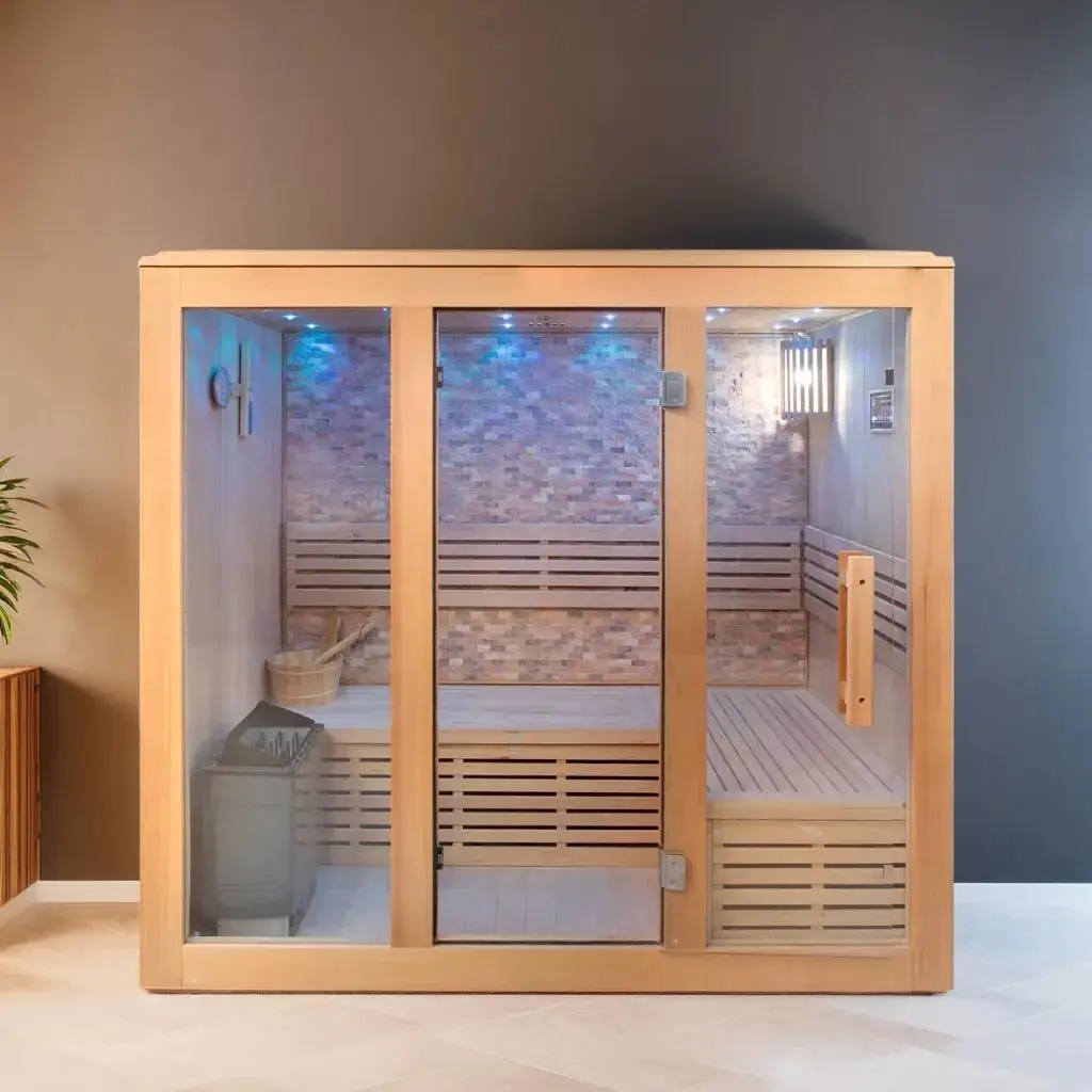 Large Space Solid Wood 2 Person Dry Steam Sauna Room With Harvia Stove