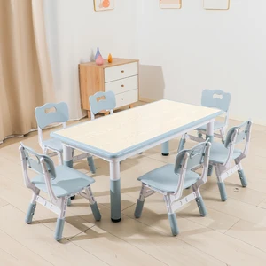 Graffiti Study Toddler Table and 6 Chairs Set Kids Daycare Furniture High Adjustable Desk for School Children Table with Stool
