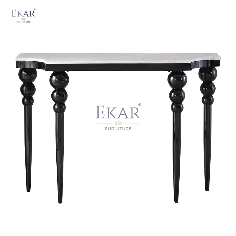 Contemporary Marble Top Console Table with Wooden Legs for Living Room Home Gym Apartment Wedding Home Bar Warehouse Use