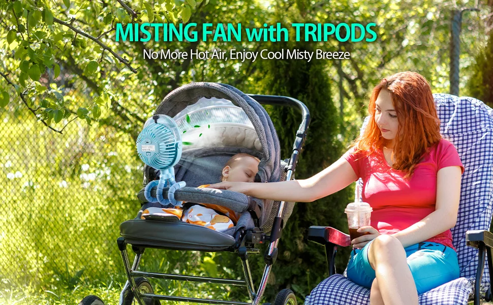 Portable Rechargeable Tripods Stroller Misting Fan 2500mah Battery Mist ...