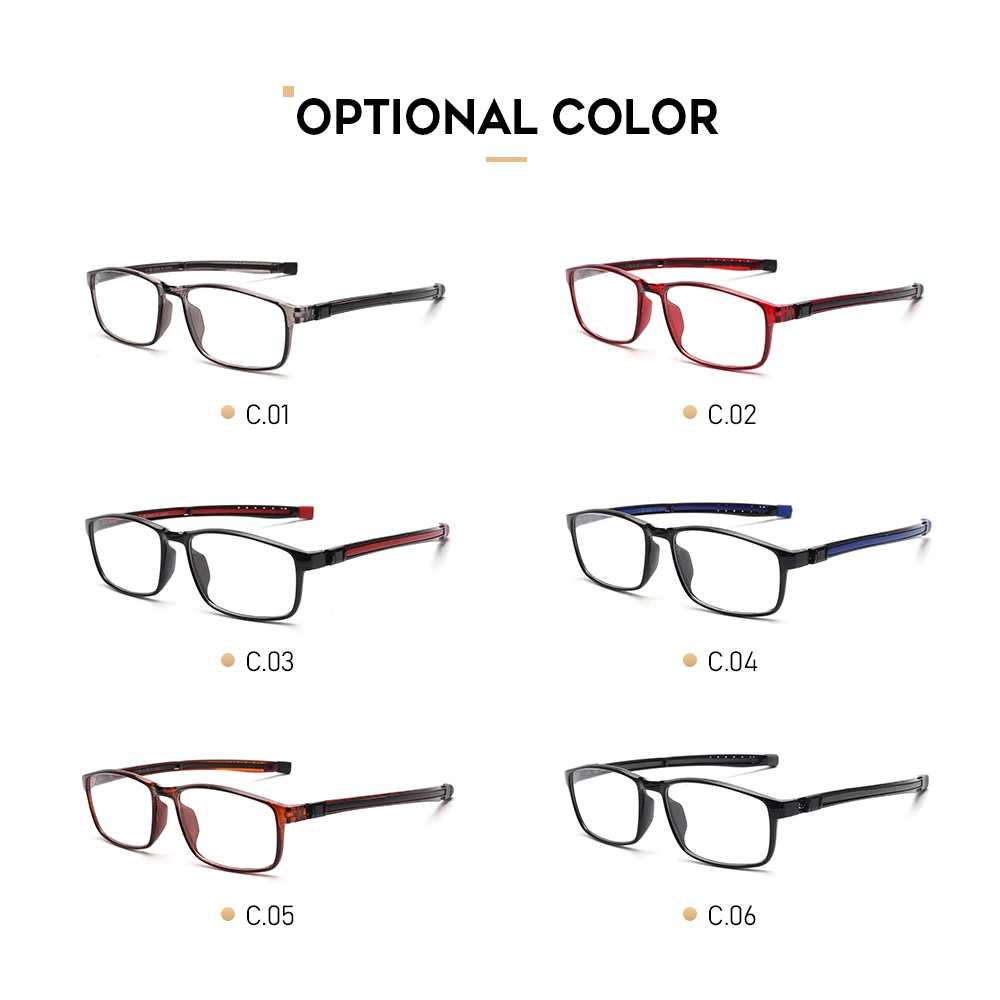 Red Color Square Frame Flexible Arm Adjustable Reading Glasses For Old
