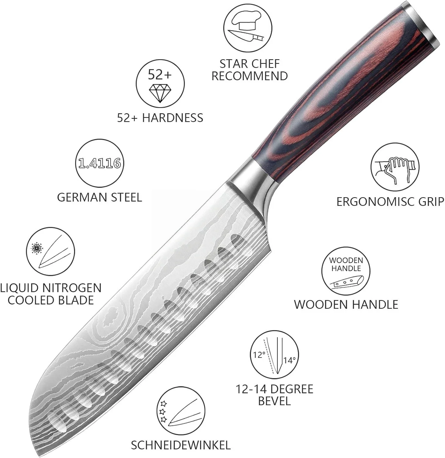 Ніж шеф кухаря Hatchen Santoku Knife 7 дюймів