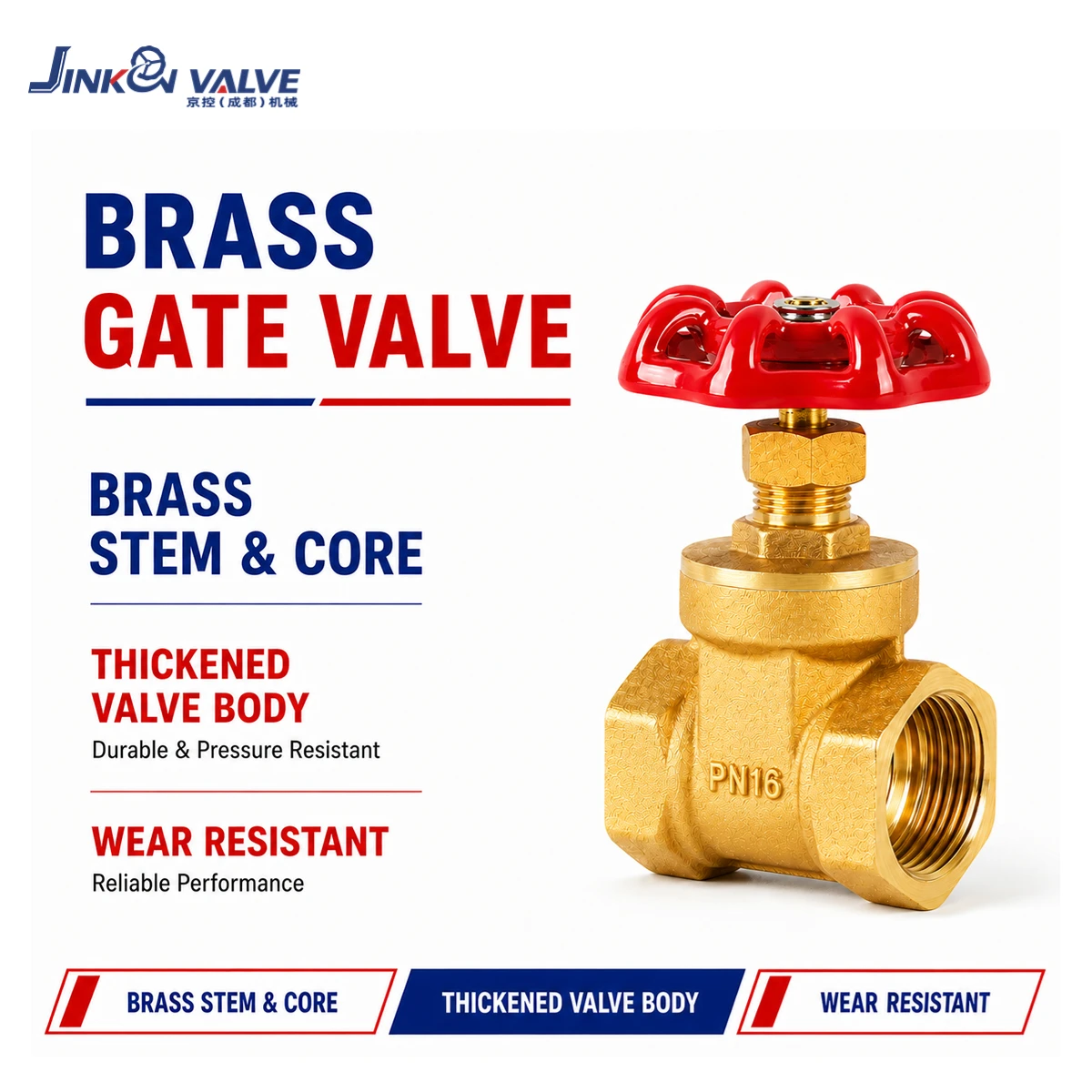 China Factory JINKON VALVE Z45W-16T Brass Stem Female Thread Manual Water Stop Gate Valve 1/4 Inch Size -20C-120C