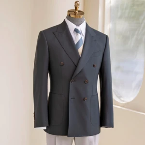 Haute Couture Men's Custom Wedding Suit High Quality Wool Fabric Double Breasted V-Neck Collar Plus Size Design Bespoke Blazers