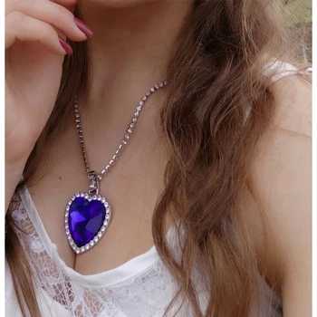 Women Crystal Titanic Heart Of Ocean Blue Heart Love Forever Pendant Necklace